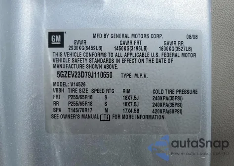 2009 Saturn Outlook Xr from USA, damaged, VIN 5GZEV23D79J110650